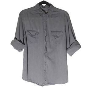 Colours Alexander Julian Men Shirt Medium Gray Casual Roll Tab Retro Streetwear